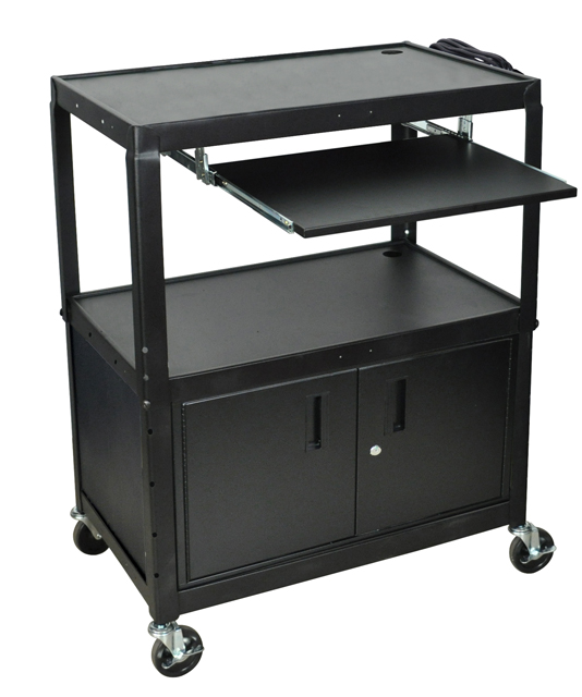 Luxor Extra Wide Adjustable Height A/V Cart w/ Keyboard Shelf & Cabinet