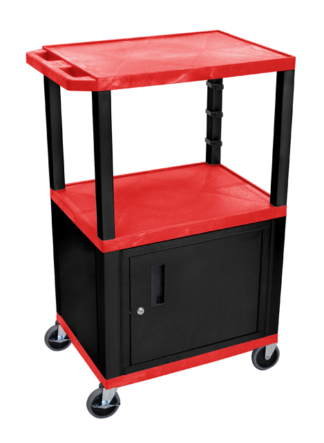 Luxor WT42RC2E-B Red Tuffy 3 Shelf 42in. AV Cart W/ Cabinet