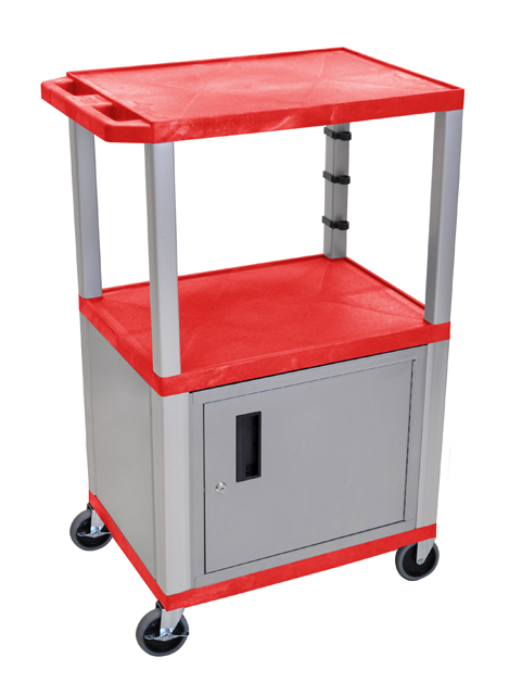 Luxor WT42RC4E-N Red Tuffy 3 Shelf 42in. AV Cart W/ Cabinet