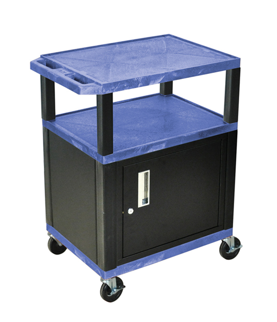 Luxor WT34BUC2E-B Tuffy Blue 3 Shelf AV Cart w/ Cabinet