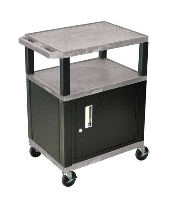 Luxor WT34GYC2E-B Tuffy Gray 3 Shelf AV Cart w/ Cabinet