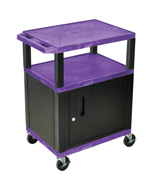 Luxor WT34PC2E-B Tuffy Purple 3 Shelf AV Cart w/ Cabinet