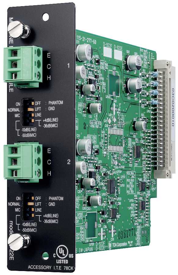 TOA D-922F 2-channel XLR Mic/Line Input Module for D-901 (20-Bit)