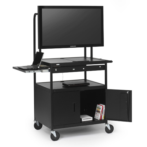 Flat Panel Cabinet Cart w/ Laptop Shelf, 26-42in Monitors w/ Power Strip